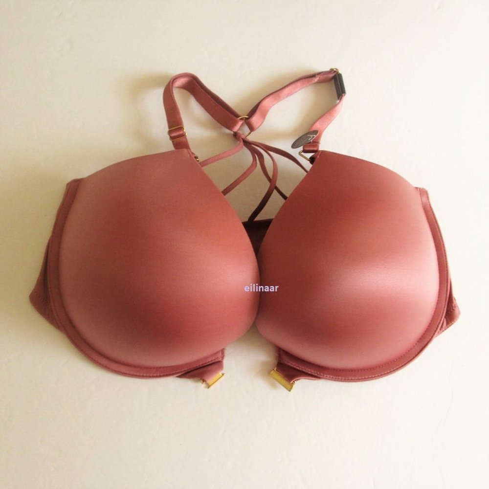 VICTORIA'S SECRET Bombshell Bra +2 Cup Push Up 38C Strappy Back Front Close Rose - Picture 7 of 7